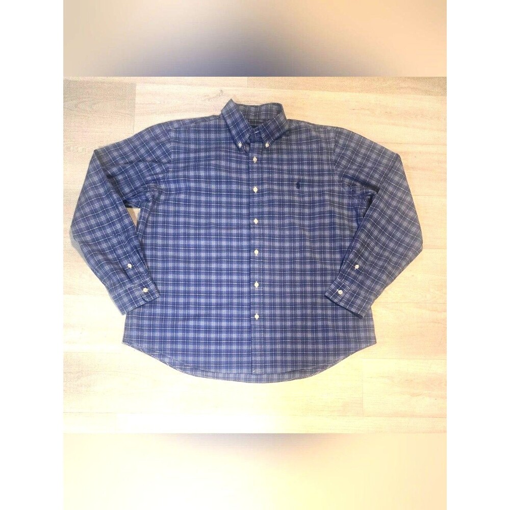 Ralph Lauren Blue & White Plaid Classic Fit Button-Down Shirt